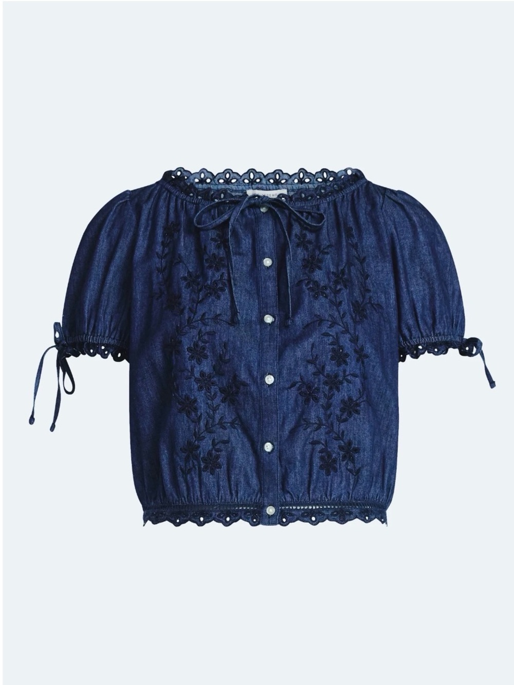 Free Assembly Embroidered Cropped Cotton Top with Short Sleeves
